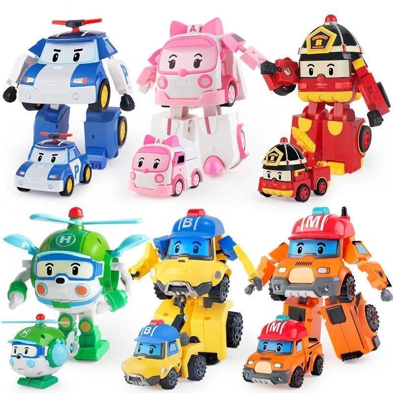 6-piece Poli Cars children's robot toy transforming car