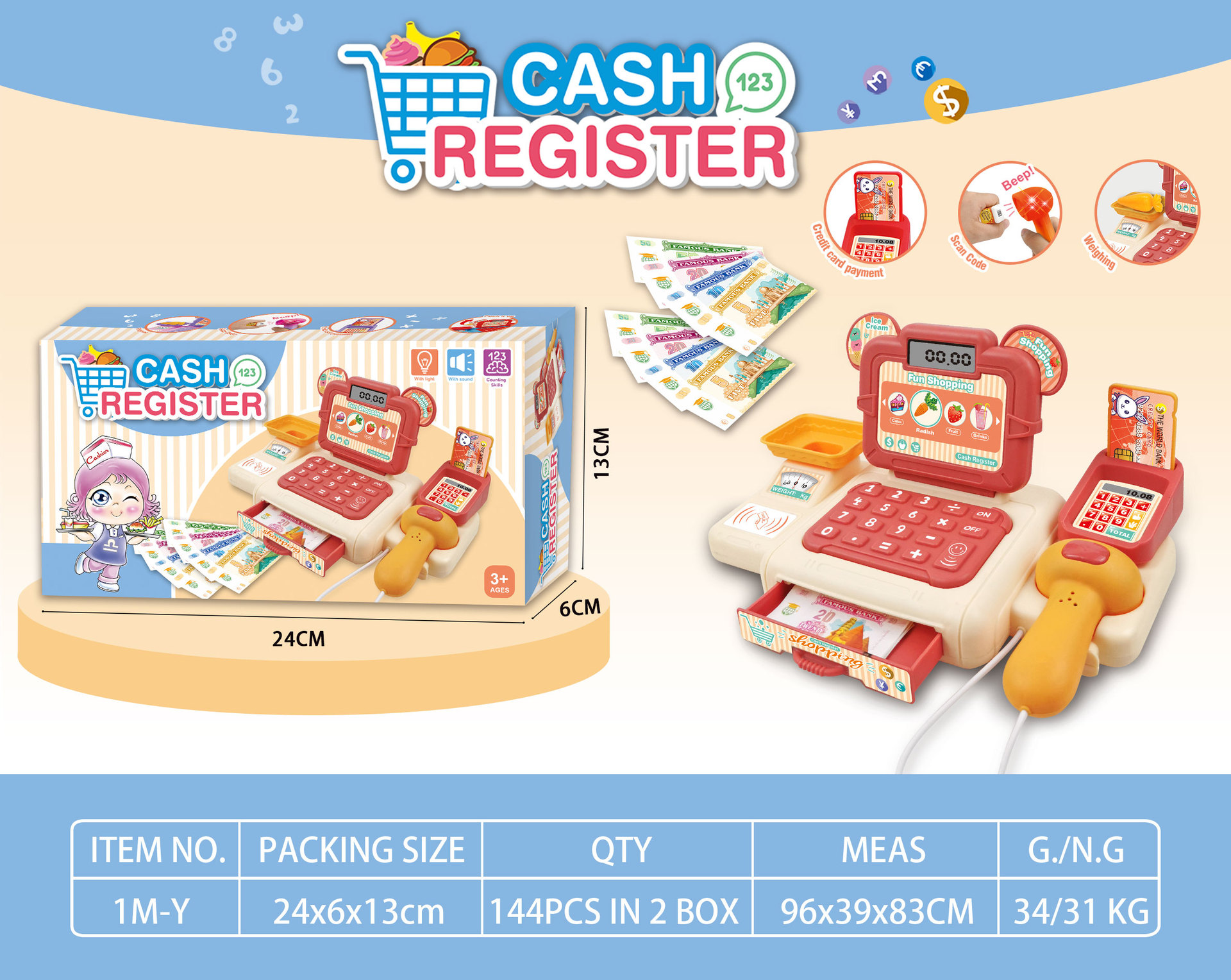 Multifunktionales Cartoon-Kasse-Spielzeug für Kinder mit Licht und Ton