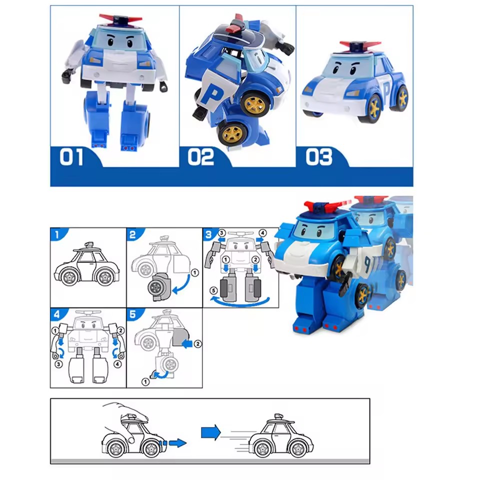 6-piece Poli Cars children's robot toy transforming car