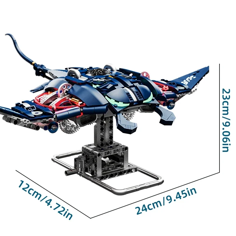 Technical Mechanical Manta Ray Sea Animal Mobulidae Life Set Light Building Blocks Bricks Creative Model Kids Toy