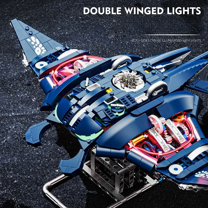 Technical Mechanical Manta Ray Sea Animal Mobulidae Life Set Light Building Blocks Bricks Creative Model Kids Toy