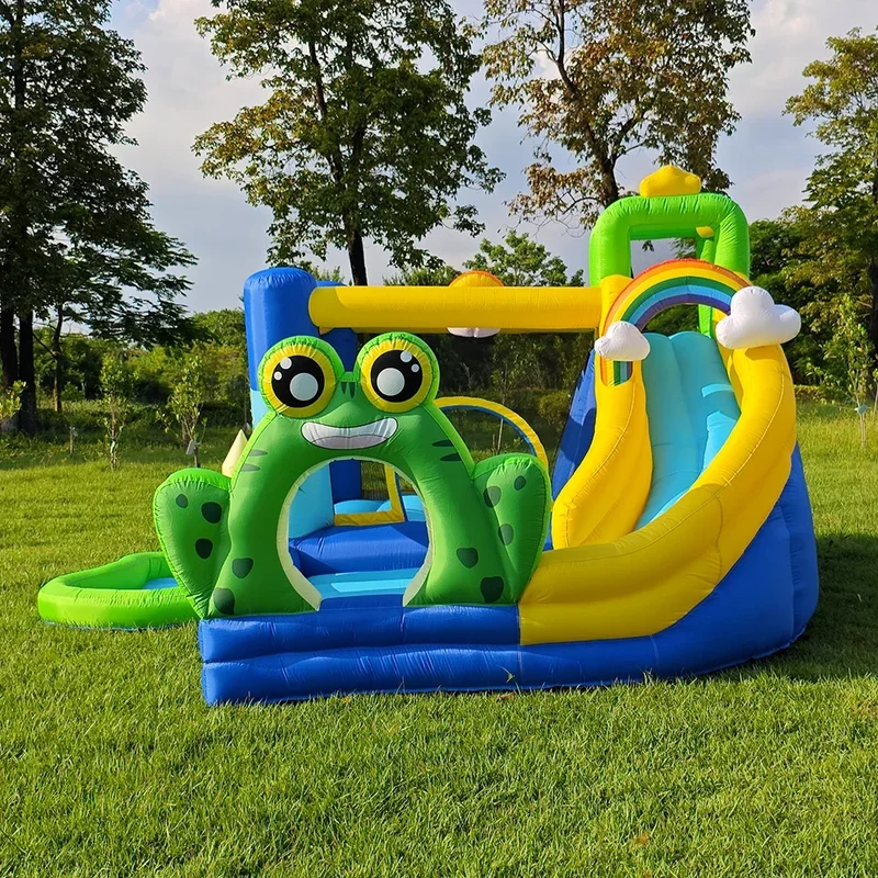 Indoor children's inflatable castle small frog jumping bed home rainbow slide ball pool toy