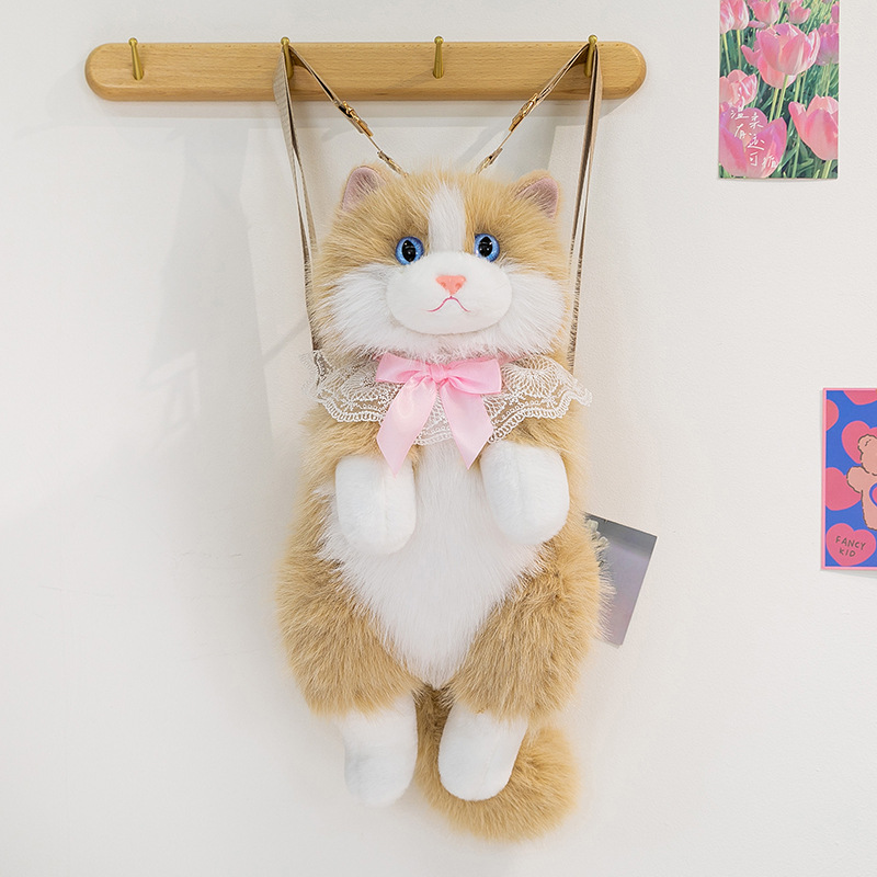 50CM Simulated cat backpack cute handbag, kitten bib children girl gift parent-child interactive plush toy