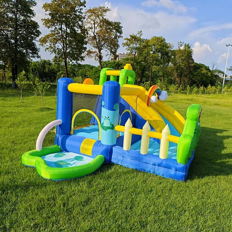 Indoor children's inflatable castle small frog jumping bed home rainbow slide ball pool toy