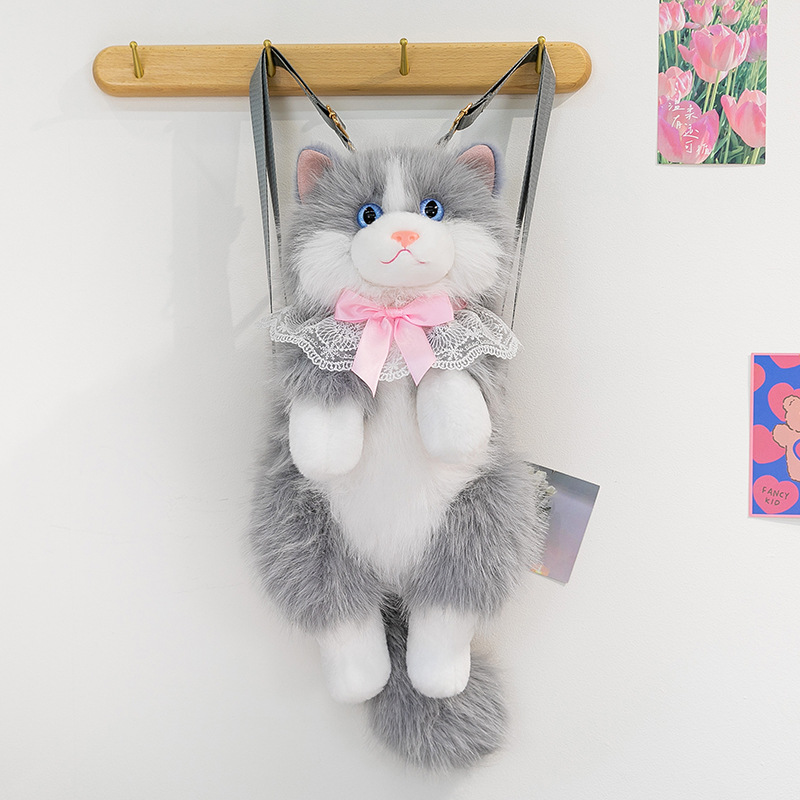 50CM Simulated cat backpack cute handbag, kitten bib children girl gift parent-child interactive plush toy