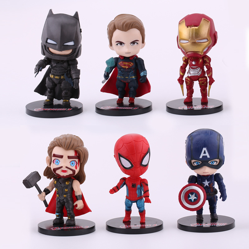 6 pcs PVC Avengers Spider-Man Iron Man Toy Figures