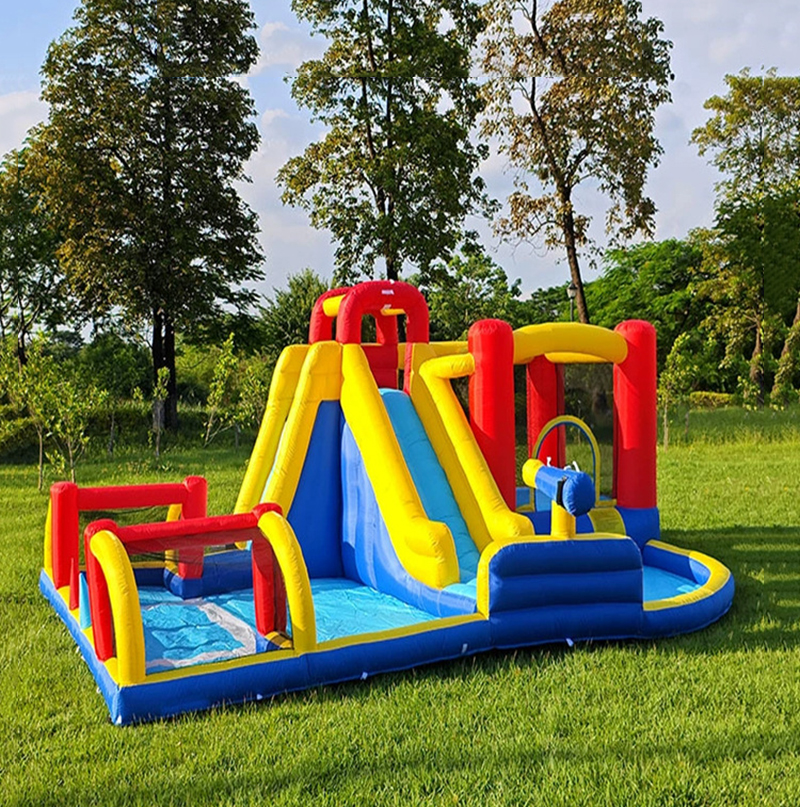 Children inflatable castle, small home trampoline, outdoor water spray slide
