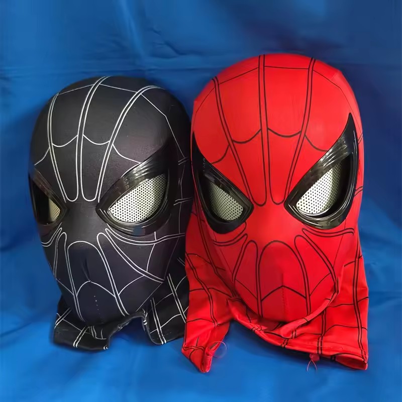 Spiderman Headgear Mask Cosplay Moving Eyes Mask Spider Man 1:1 Elastic Toys Adults Kids Gift ﻿