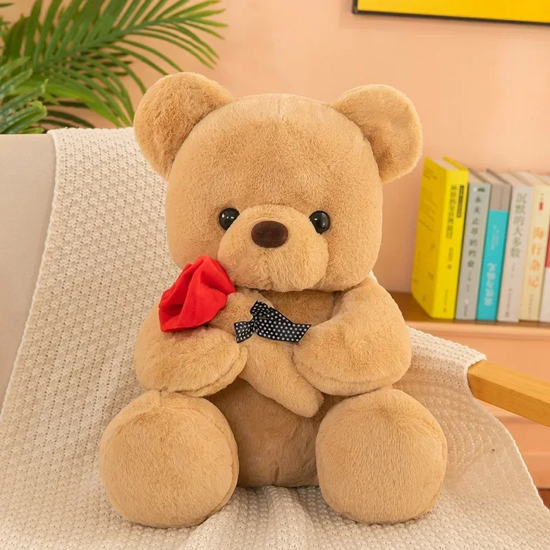 25-45CM Cute flower hugging rose bear doll kid plush toy