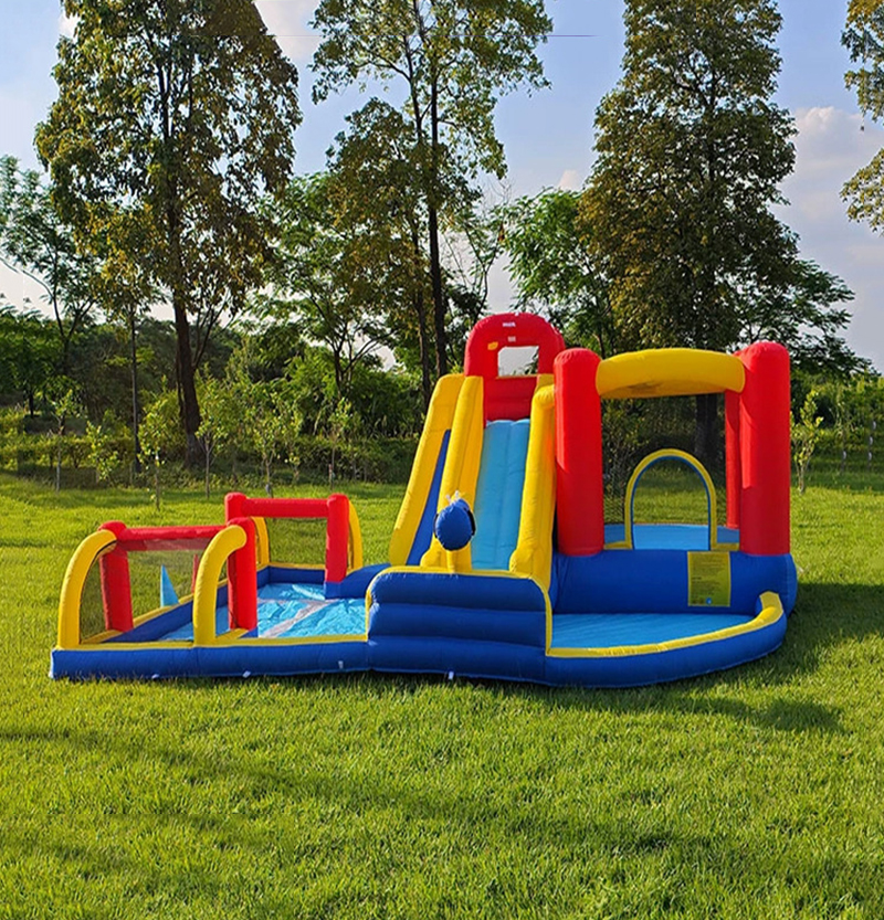 Children inflatable castle, small home trampoline, outdoor water spray slide
