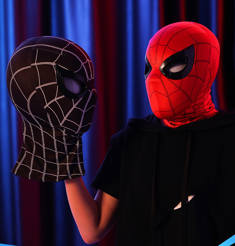 Spiderman Headgear Mask Cosplay Moving Eyes Mask Spider Man 1:1 Elastic Toys Adults Kids Gift ﻿