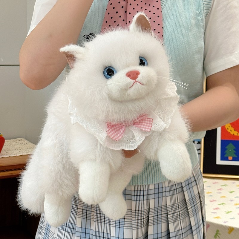 Realistic plush cat doll toy with music, kitten bib children gift parent-child interactive plush toy