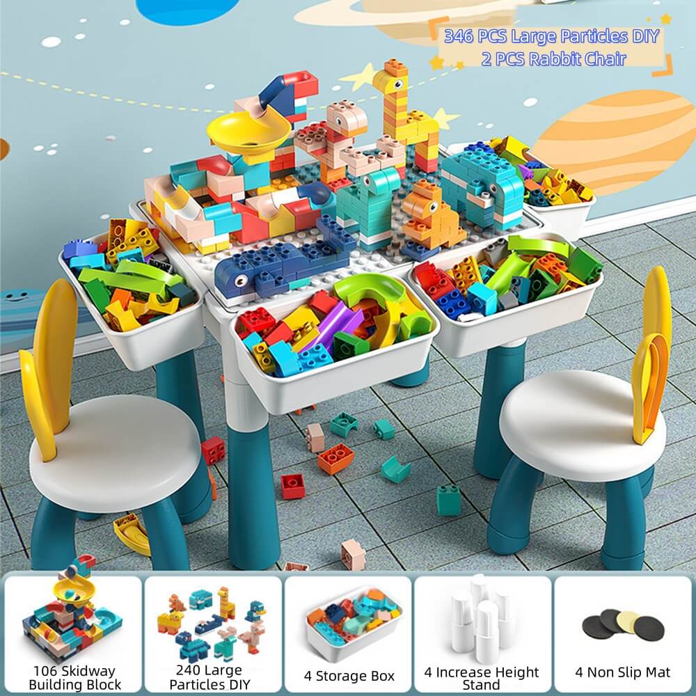 Kid Building Block Table with Chair and Storage