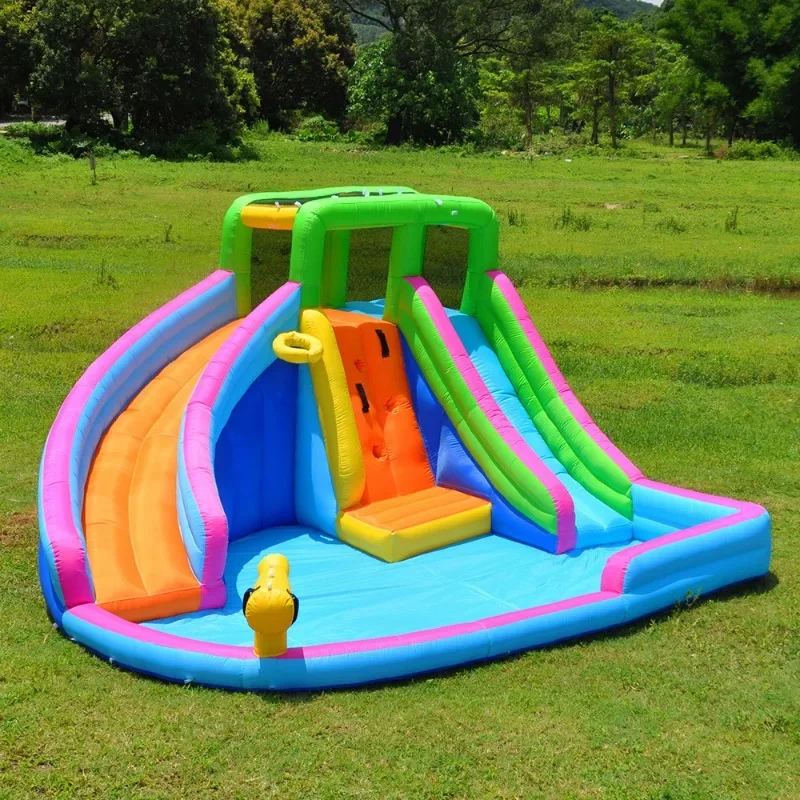 Inflatable Jumping Castle bounce house with two Slides Climbing Wall Basketball Rim Indoor/Outdoor Party Play kids toy