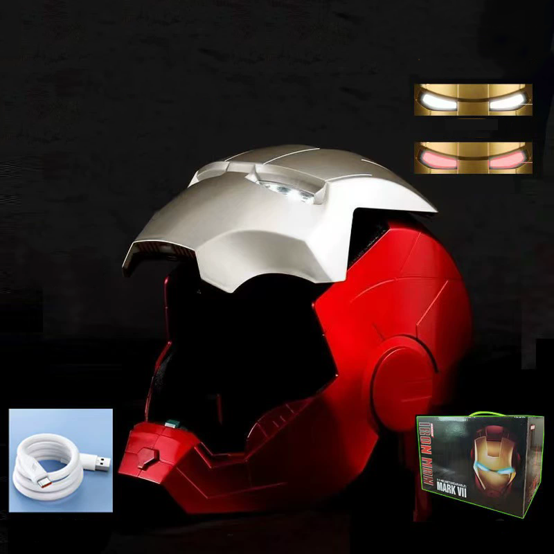 1:1 scale Iron Man helmet Voice-activated light-up transforming headgear wearable Halloween cosplay mask toy