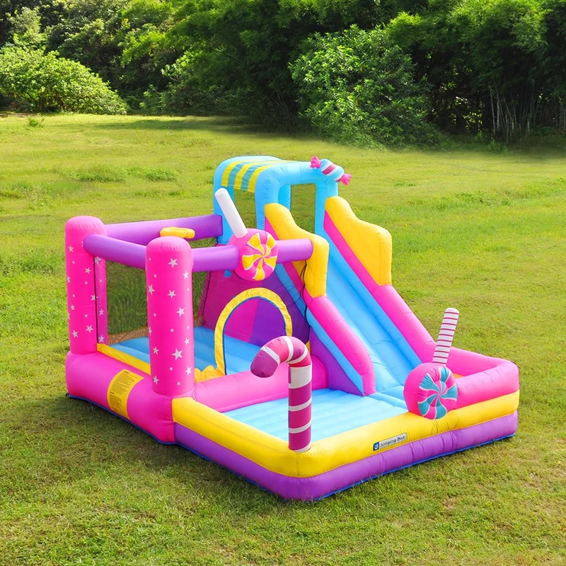 Interesting birthday gift toy inflatable bounce house candy theme outdoor bounce house party jump castle climbing slide