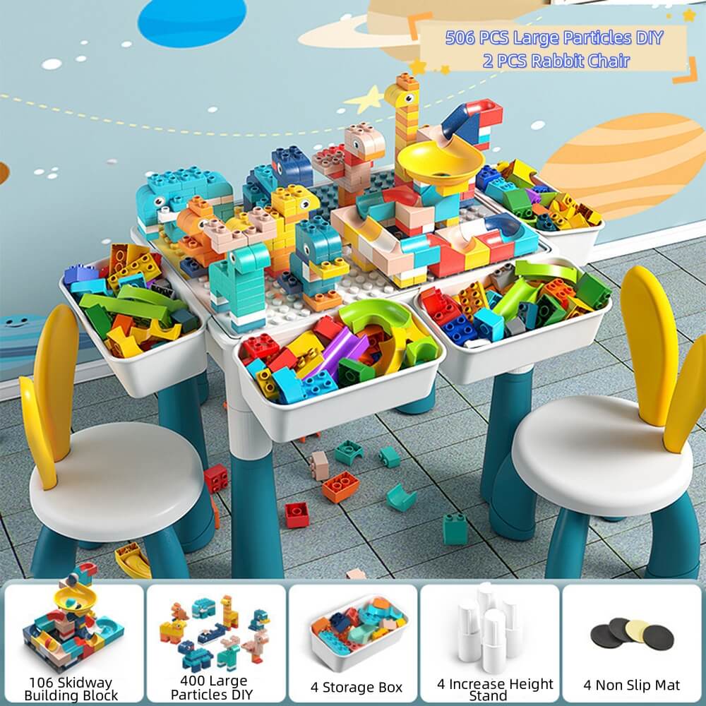 Kid Building Block Table with Chair and Storage