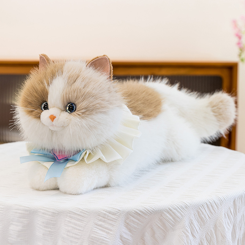 Realistic plush cat doll toy with music, kitten bib children gift parent-child interactive plush toy