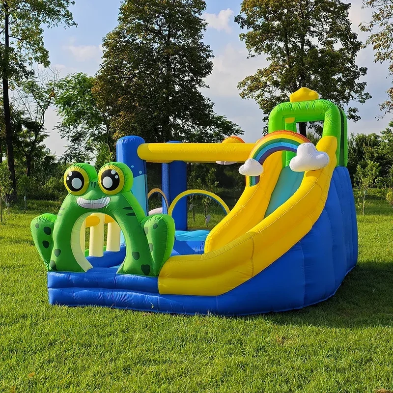 Indoor children's inflatable castle small frog jumping bed home rainbow slide ball pool toy