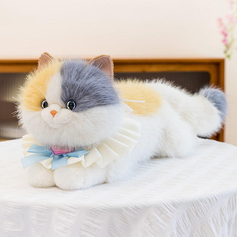 Realistic plush cat doll toy with music, kitten bib children gift parent-child interactive plush toy