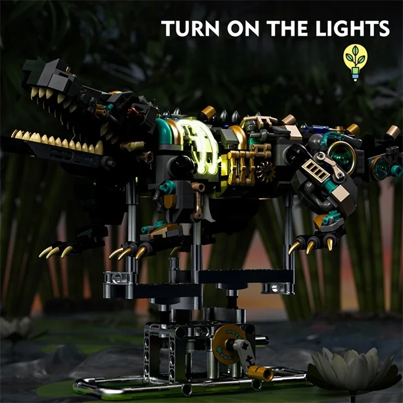 996PCS Mechanical Crocodile Building Sets Animals Building Blocks Model With Display Stand And Lights Gift for Kids and Teen