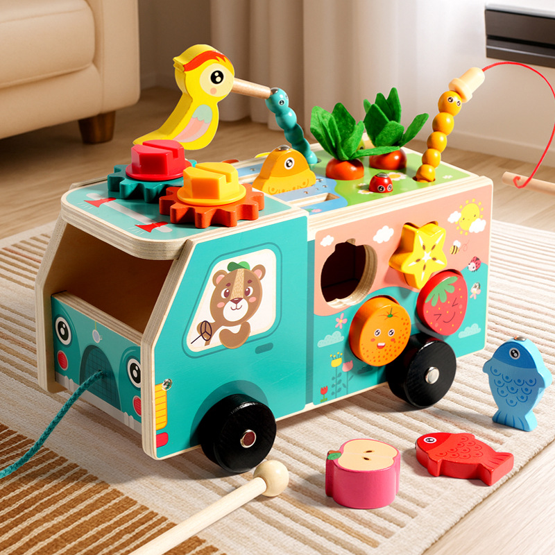 Montessori Baby Early Education Wooden Multifunctional Farm Intelligence Vehicle