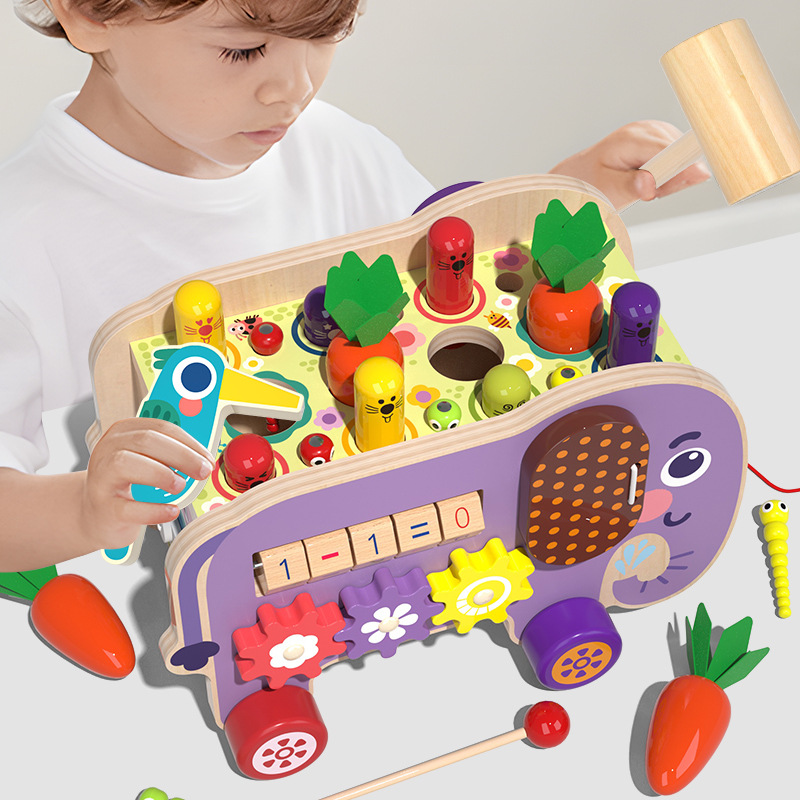 Elephant Whack-a-Mole Toy - Baby Knocking Wooden Tray - Educational Toy