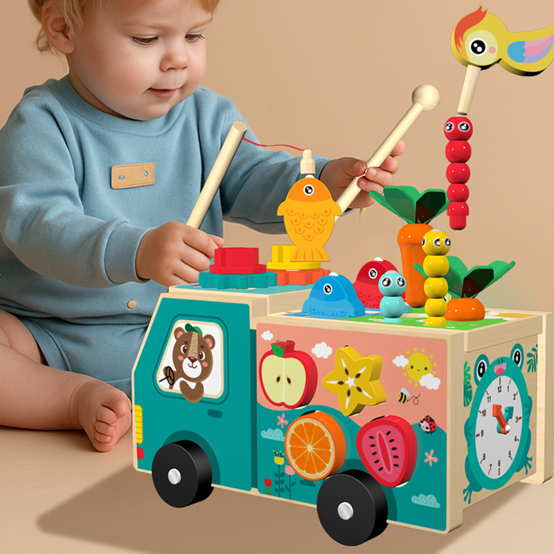 Montessori Baby Early Education Wooden Multifunctional Farm Intelligence Vehicle