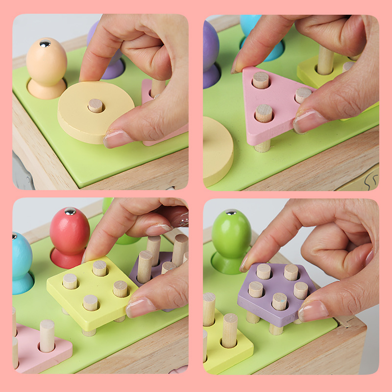 Educational toys: shape matching stacking blocks, animal recognition building blocks, trailer, wooden magnetic fishing.