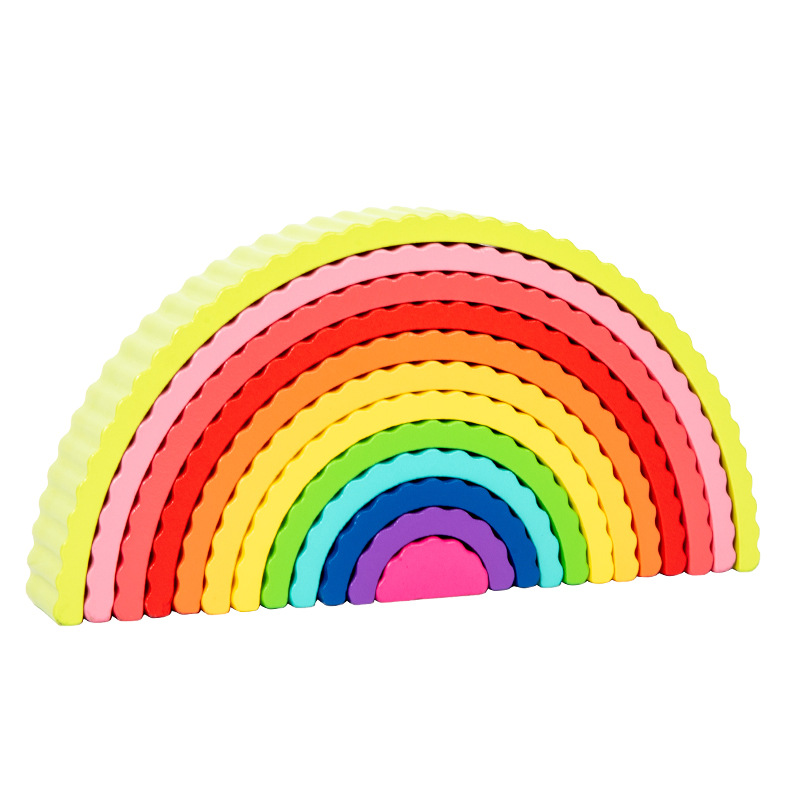 Children's Rainbow Building Block Arch Combination Baby Early Education Montessori Wooden Assembly Toy