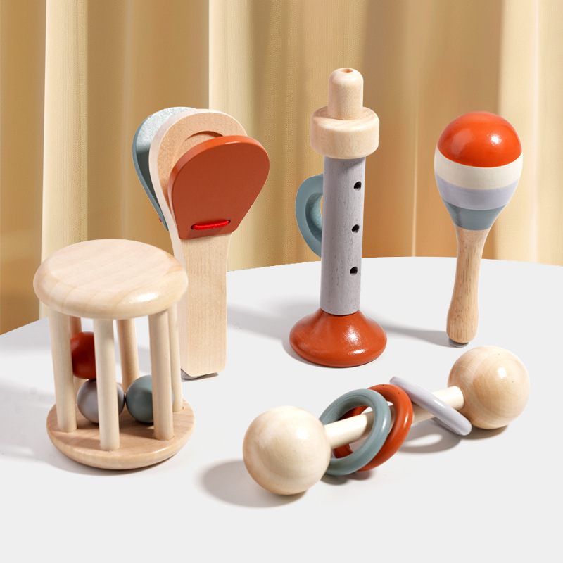 Orff Baby Cage Bell Rattle Musical Instrument for Infants and Toddlers, Soothing Crib Mobile Wooden Toy