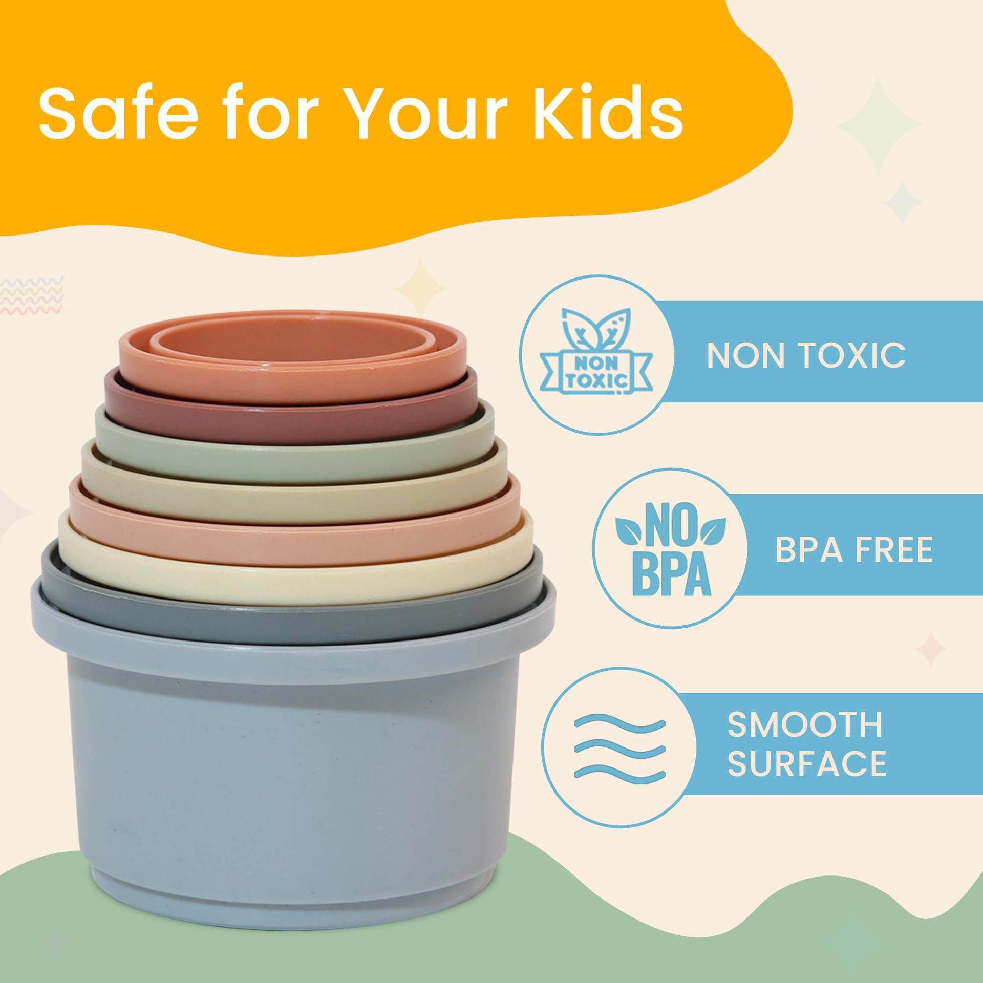 Fun stacking cups toy, educational toy that stacks cups into layers, helping babies develop their fine motor skills.