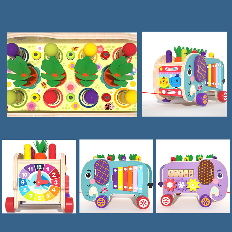 Elephant Whack-a-Mole Toy - Baby Knocking Wooden Tray - Educational Toy