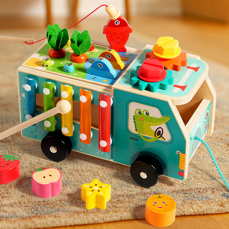 Montessori Baby Early Education Wooden Multifunctional Farm Intelligence Vehicle