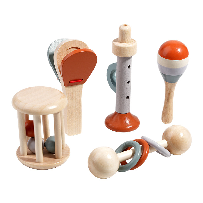 Orff Baby Cage Bell Rattle Musical Instrument for Infants and Toddlers, Soothing Crib Mobile Wooden Toy
