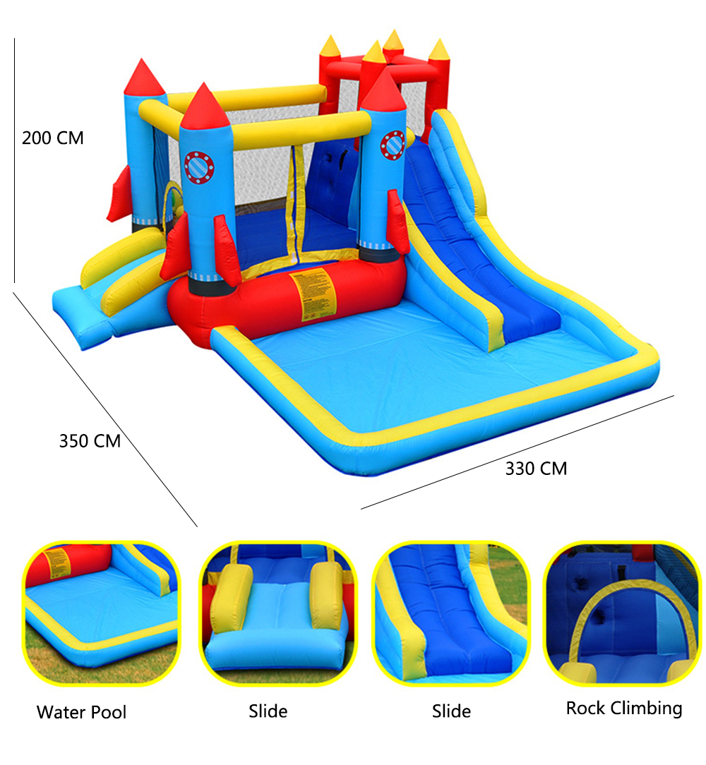 Children inflatable castle home small rocket slide indoor trampoline with net jumping bed ocean ball pool