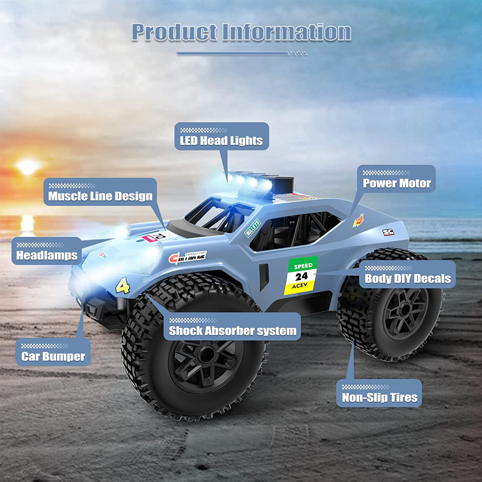 Hot selling boy and girl toys 2.4G high speed four-way big foot off-road four-wheel drive RC remote control car