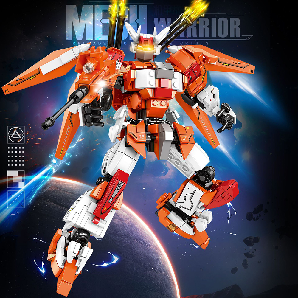 Orange Storm Mech Transforming Robot Building Block Toy Mecha Warrior Building Blocks Toy