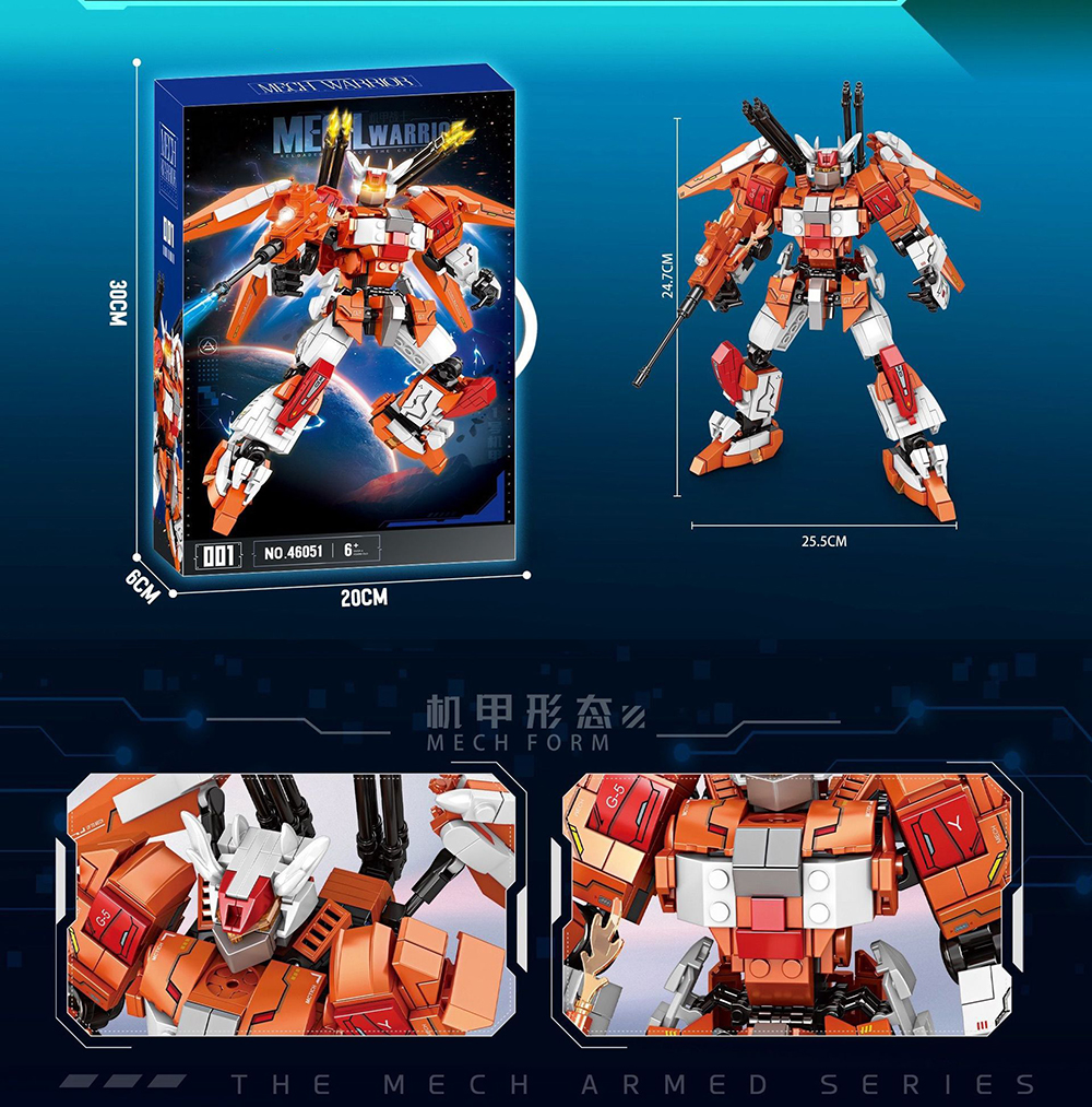 Orange Storm Mech Transforming Robot Building Block Toy Mecha Warrior Building Blocks Toy