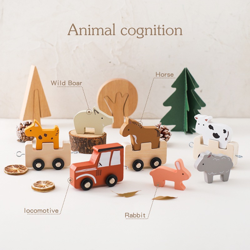 Children's Wooden Farm Animal Train Baby Enlightenment Stacking Cognitive Toy Educational Toy