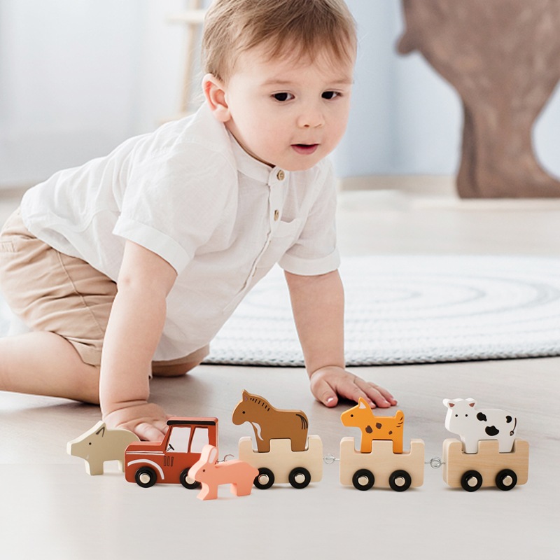 Children's Wooden Farm Animal Train Baby Enlightenment Stacking Cognitive Toy Educational Toy