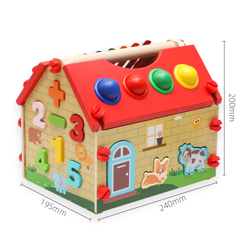 Hot selling children's early education wooden wisdom house number shape matching cognitive building blocks nut disassembly house educational toys