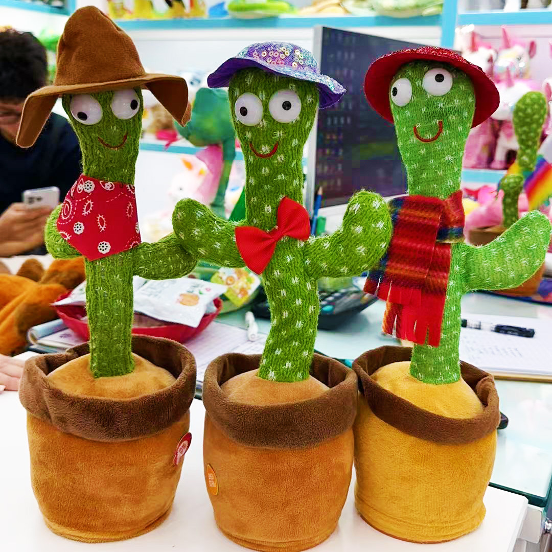 Hot selling dancing cactus sand sculpture twisting electric plush toy learn to talk, sing and glow