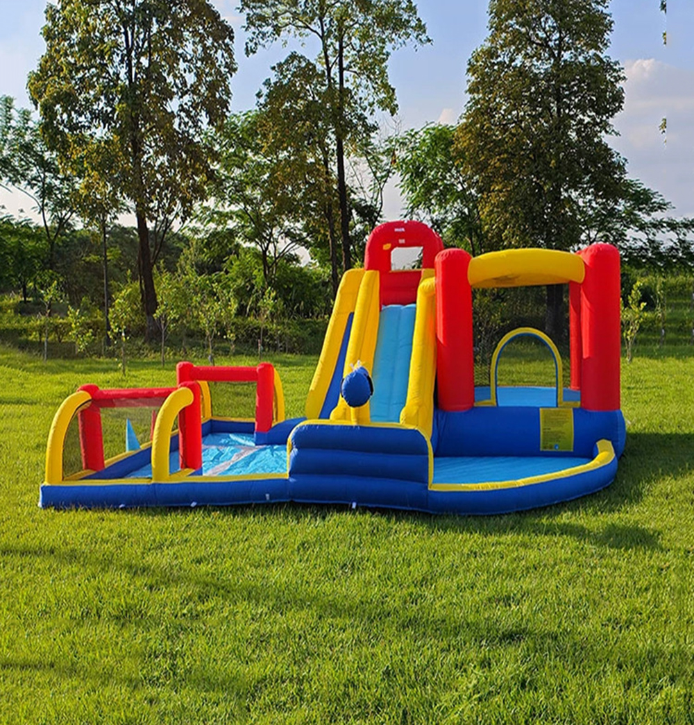Children inflatable castle home small trampoline outdoor water spray slide