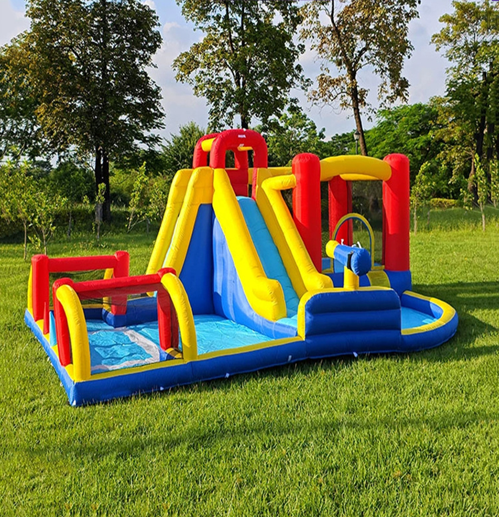Children inflatable castle home small trampoline outdoor water spray slide