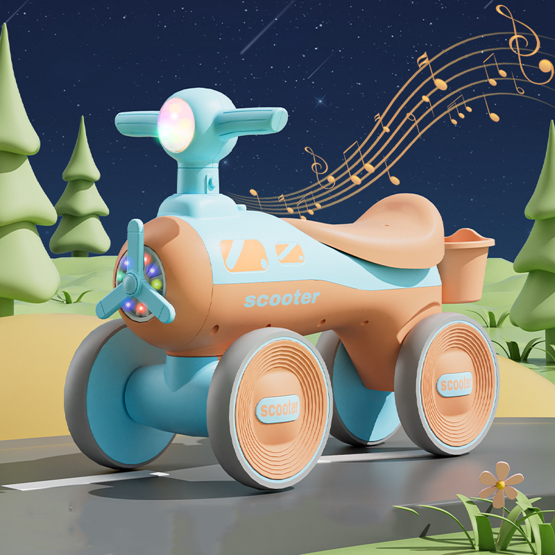Children's scooter 1-5 years old boys and girls four-wheel scooter balance car small airplane light music yo-yo car