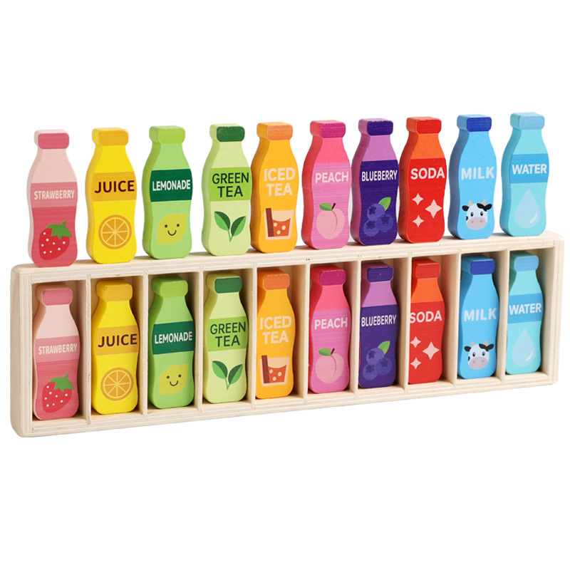 Wooden beverage bottle color matching game, memory interactive fun parent-child board game, educational toy