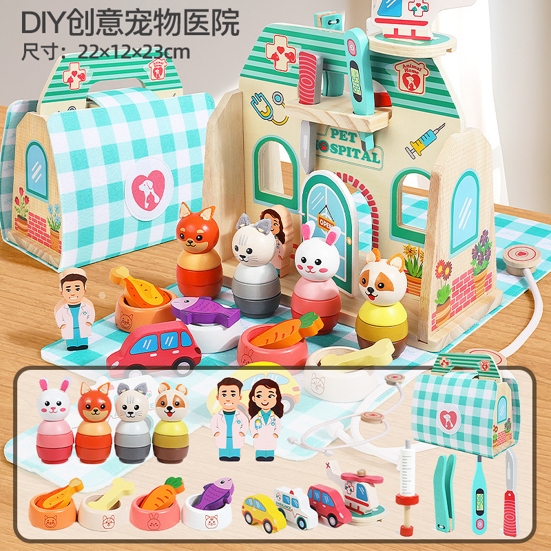 Children’s Wooden DIY Pet Carrier & Dessert-Themed Pretend Play Set – Creative, Educational, and Imaginative Role-Play Toy