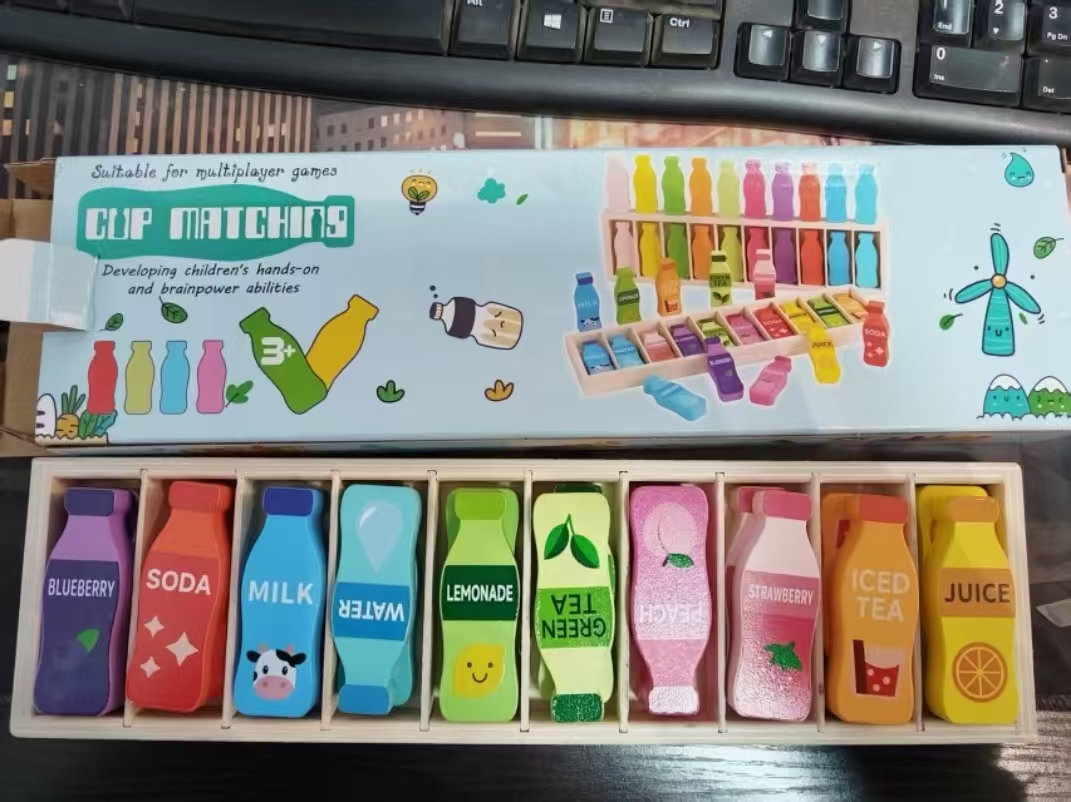 Wooden beverage bottle color matching game, memory interactive fun parent-child board game, educational toy
