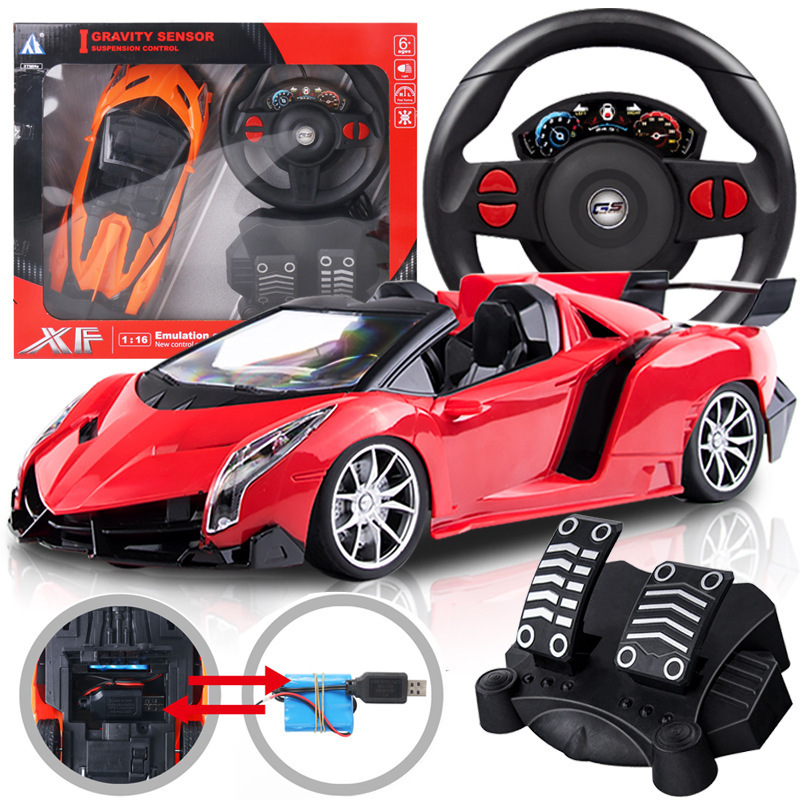 Handheld gift box steering wheel remote control car 1:16 scale rechargeable four-way high-speed car gravity sensor electric toy car